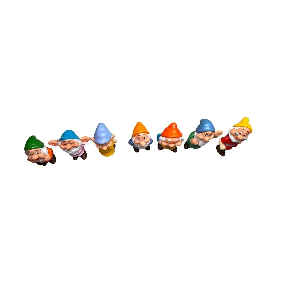 Disney Vintage 7 Dwarfs Rubber Squeak Toys Complete Set Hong Kong Snow White